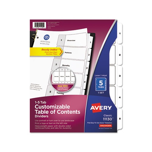 Avery Ready Index Customizable Table of Contents Black White Dividers